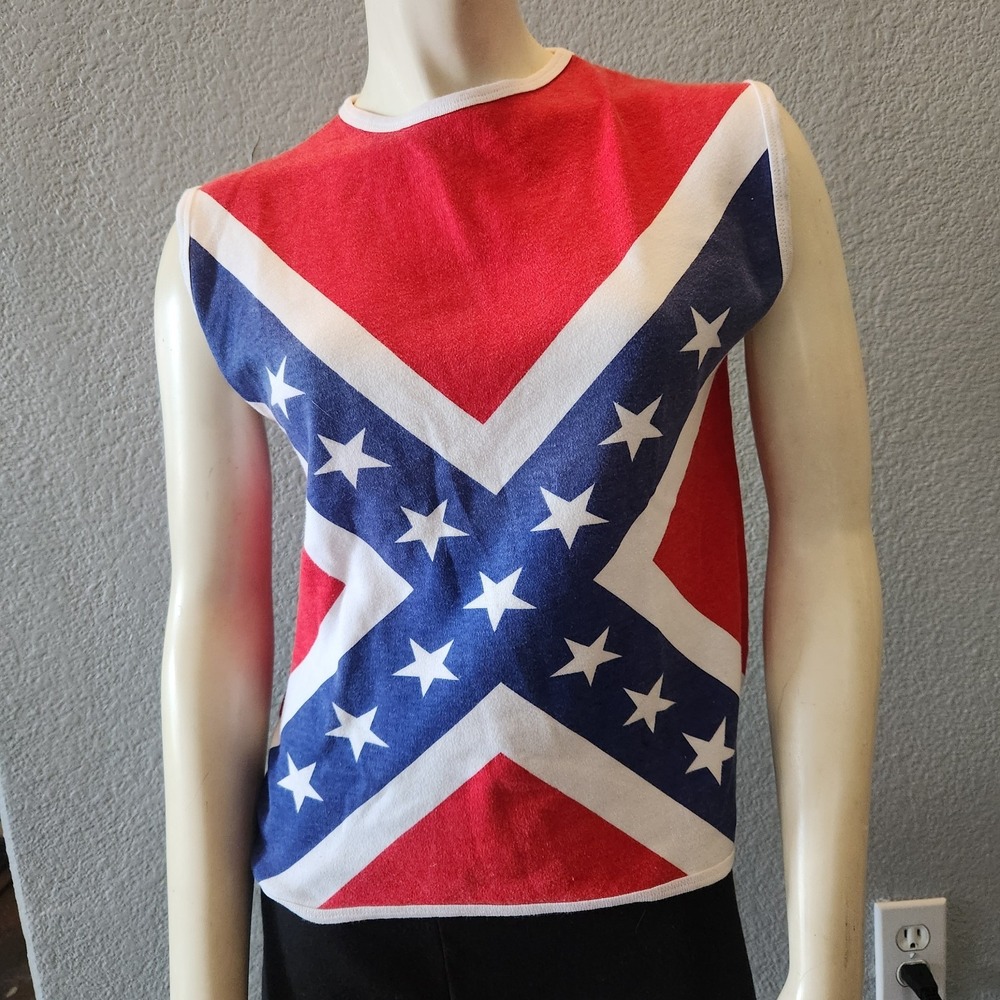 Vtg FAME London Women's L Battle Flag Muscle Shirt Cotton Made in England